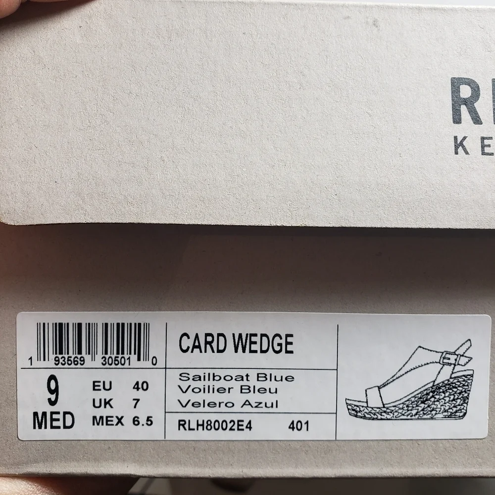 Reaction Kenneth Cole Card Sailboat Blue T-Strap Espadrille Wedge Sandal Sz 9M